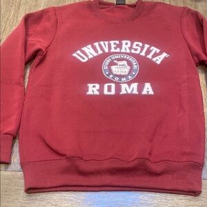 Red Crewneck Collegiate Sweater with Universita Roma Emblem